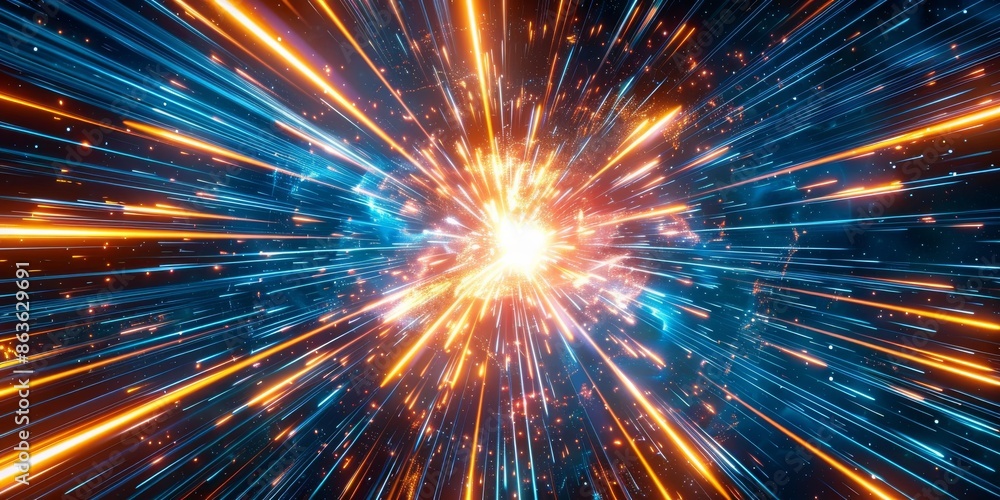 Poster cosmic space theme with sharp focus on the vibrant colors and movement