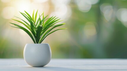 Small White Ceramic Pot with Green Succulent Leaves on Gray Table