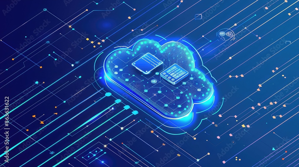 Aufkleber abstract artificial intelligence with cloud computing icons, machine learning graphics, and futurist