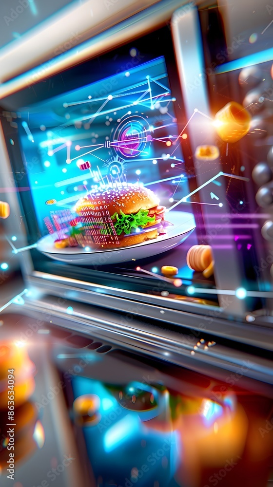 Poster cutting-edge microwave appliance with embedded capabilities and futuristic interface