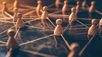 A network of relationships between people connected by threads. It shows connections and relationships in society and working together effectively