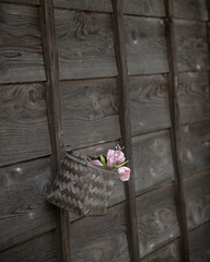 집 벽에 걸어 놓은 꽃의 모습