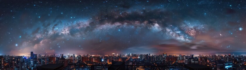 Obraz premium Urban rooftop, starry night sky above