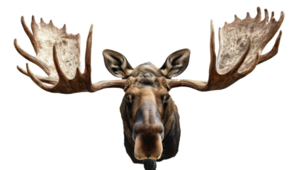 A majestic moose with impressive antlers on background. Transparent PNG