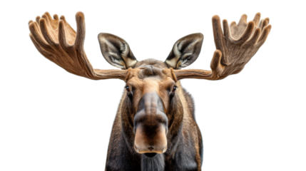 A majestic moose with impressive antlers on background. Transparent PNG