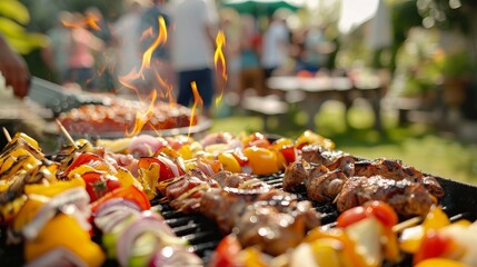 Sizzling Summer BBQ Feast Grilled Meats and Vibrant Veggies Amidst Joyful Gatherings