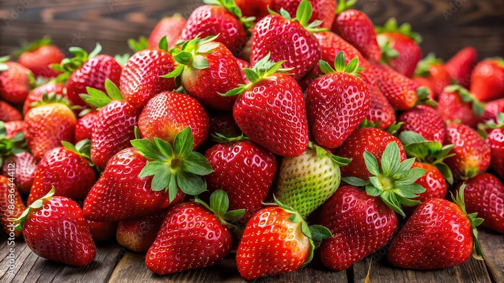 Sticker sumptuous pile of juicy strawberries , ripe, red, fresh, vibrant, delicious, fruit, organic, healthy