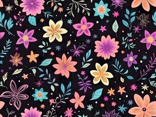 Generative AI. Background pattern Colorful flowers and stars