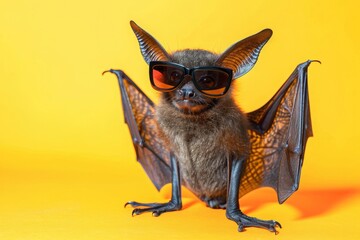 Funny bat with sunglasses in a brightly colored studio background