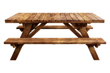 Wooden picnic table isolated on transparent background