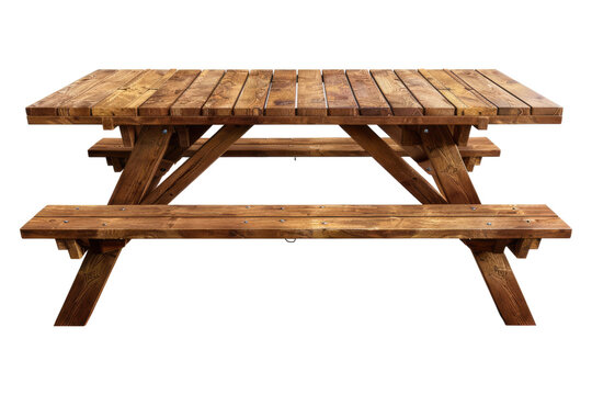 Wooden picnic table isolated on transparent background