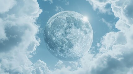 Background for Moon Day. Close-Up Picture of a Full Moon on the Day with Clouds