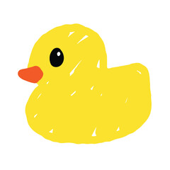 Simple and cute yellow rubber duck illustration with black eye and orange beak. Perfect for children's products, educational materials, and playful designs.
