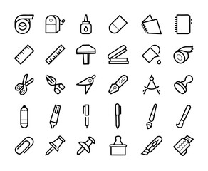 Outline web icon set of office stationery
