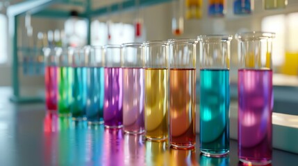 Vibrant Chemistry Colorful Test Tubes in Scientific Laboratory Setting