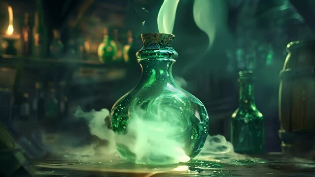 A crystal bottle with a swirling green potion inside rumored to give the drinker the power of invisibility for a limited time.
