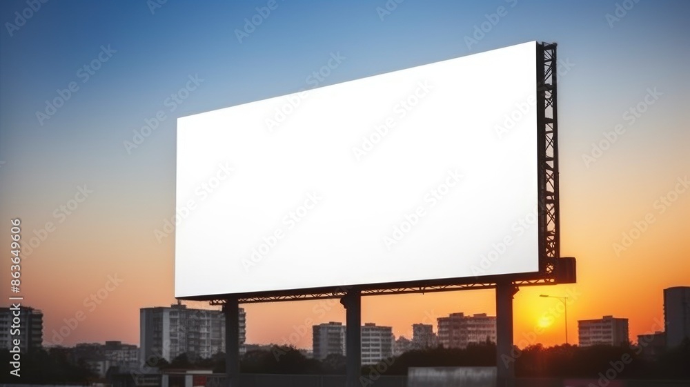 Aufkleber a picture of billboard with white color blank space setting in between building of city. a large big