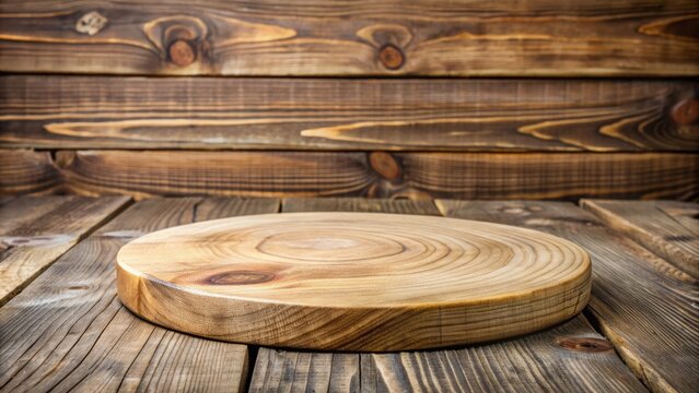 Rustic wooden disc mockup on a natural wood platform background, ideal for baby birth announcements, personalized name signs, and custom wooden decorations.