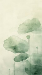 A lotus pond with a few glass lotus leaves, featuring clearly displayed textures, set against a Gaussian blurred, frosted, light green, translucent, and minimalistic background.