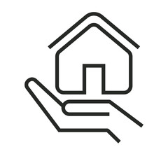 Hand, house, and give house concept outline icon, editable vector illustration and transparent graphic element. Isolated on white background