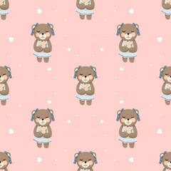 a pattern with a teddy bear on pink background