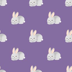 a pattern with white rabbits on a purple background