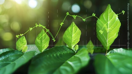 Obraz premium Financial Charts with Fresh Leaves Representing Sustainable Green Growth and Environmental Investment