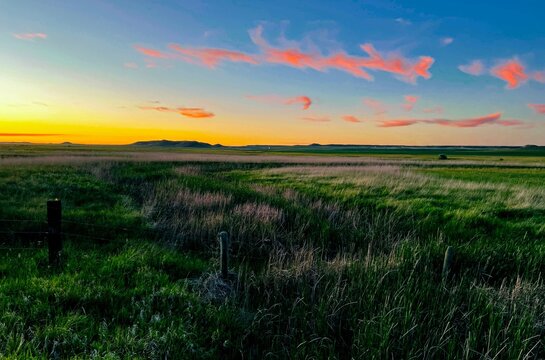 A Green Eastern Montana Prairie under an Epic Red Sunset