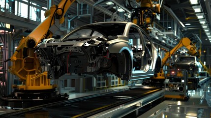 Fototapeta premium Mechanical Marvel Robotic Arms in Action Precision Engineering on the Assembly Line
