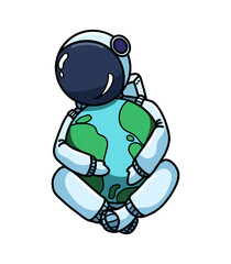 Vector illustration of astronaut that hugs the planet.