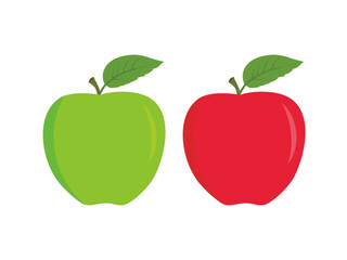 Red apple and green apple with leaves vector