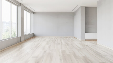 Obraz premium Minimalist bedroom in a luxury property with natural light coming from a window, copy space and minimal ornaments. Residential Real Estate composition in neutral tone.