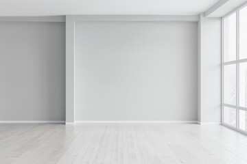 Minimalist bedroom in a luxury property with natural light coming from a window, copy space and minimal ornaments. Residential Real Estate composition in neutral tone.