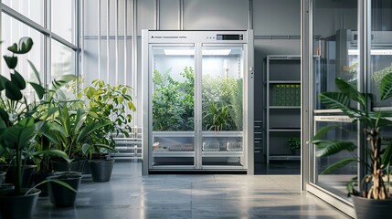 Obraz premium Botanical Oasis Greenery thriving in a controlled environment chamber for scientific experimentation