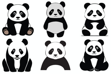Obraz premium Cute Cartoon Panda Bear Characters Set Vector Illustration