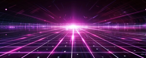 Naklejka premium Futuristic purple grid pattern with glowing lights on a black background