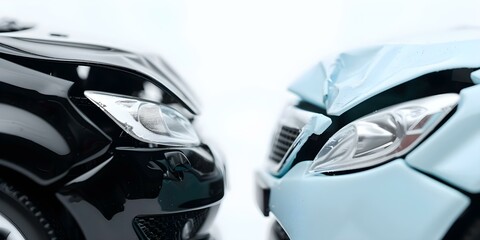 Naklejka premium Close-up Shot of Two Cars Involved in a Traffic Collision with Damaged Bumpers. Concept Traffic Collision, Damaged Bumpers, Close-up Shot, Two Cars, Accident Scene