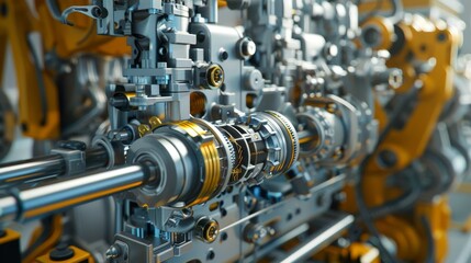 Obraz premium Precision in Motion Robotic Arms Crafting Car Transmissions with Expertise and Efficiency