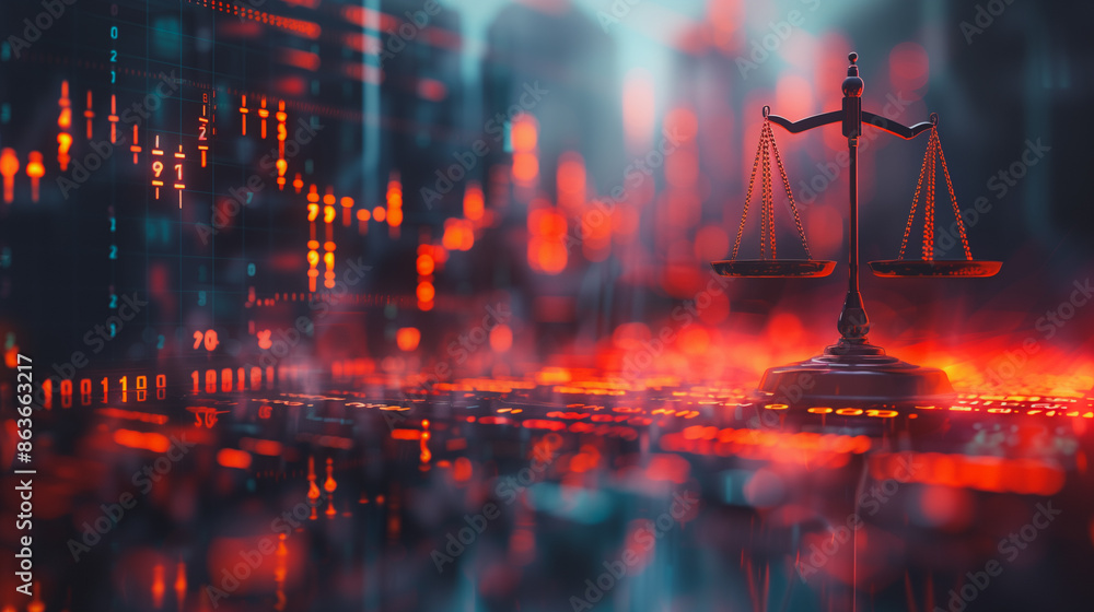 Aufkleber a scale with a gavel on top of it is set on a red background
