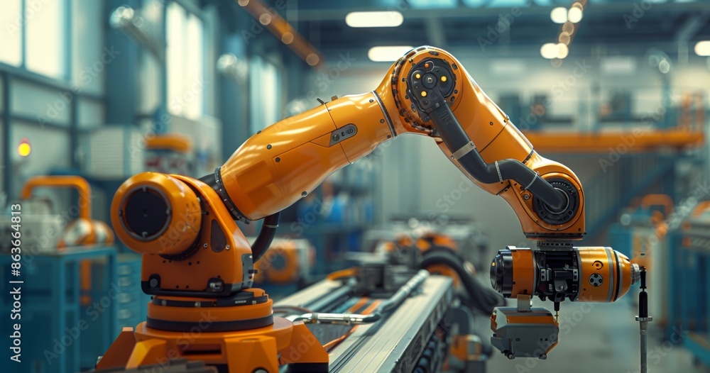 Aufkleber robotic arm working in an industrial factory setting with advanced machinery