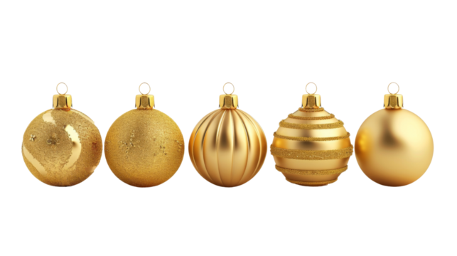 Golden Christmas balls on transparent background