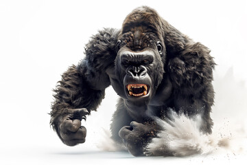 Big, fierce gorilla on a white background