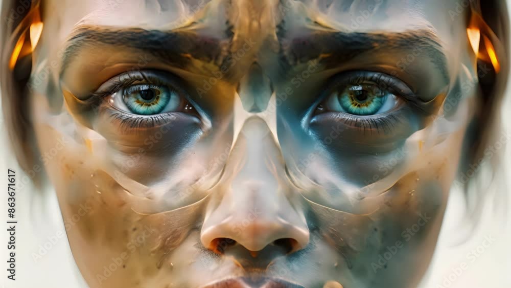 Poster a childs face with eyes that are mirrored reflecting a distorted image of the surrounding environmen