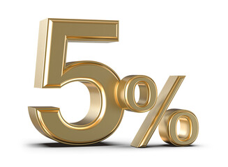 5 Percent Off Sale Gold Number 3D Render