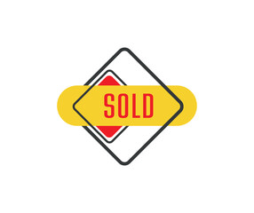Red sold sign. Vector icon.	