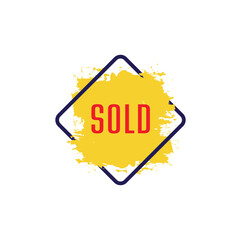 Red sold sign. Vector icon.	