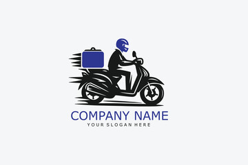 Express delivery label. Courier boy riding motor bike. Vector logo