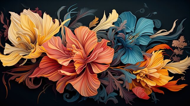illustration of bright large flowers