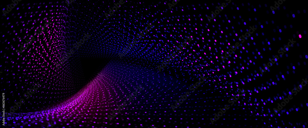 Poster triangular light tunnel bg. abstract disco party 3d cyber design. perspective bright network technol
