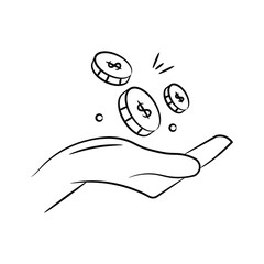 Hand with dollar coins, concept icon of saving, financial loans vector